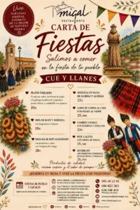 Carta de fiestas de Hotel Migal Restaurante en Cue y Llanes