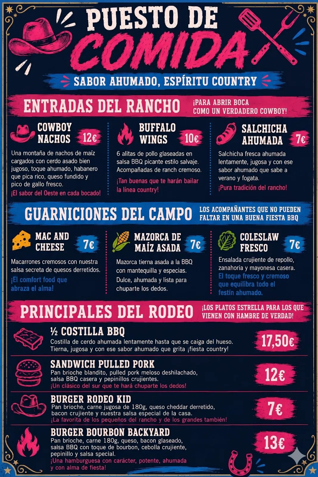 Menú puesto de comida Country Summer BBQ