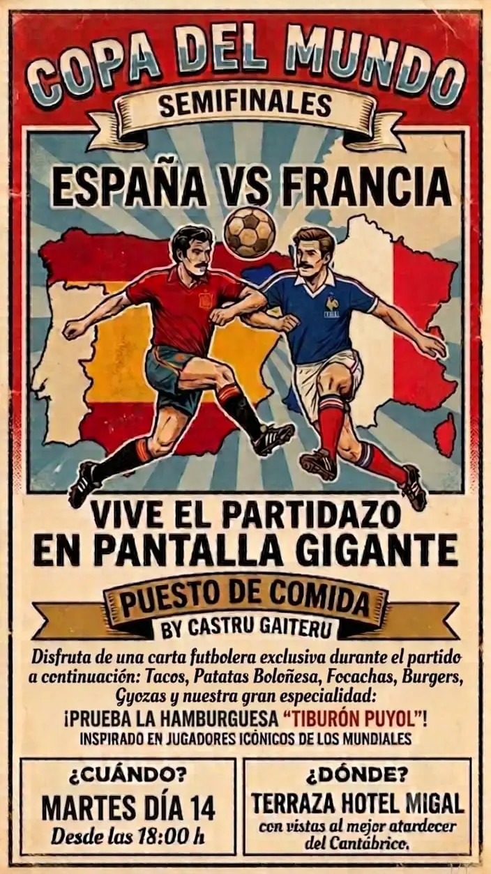 España vs Francia en pantalla gigante en Terraza Hotel Migal
