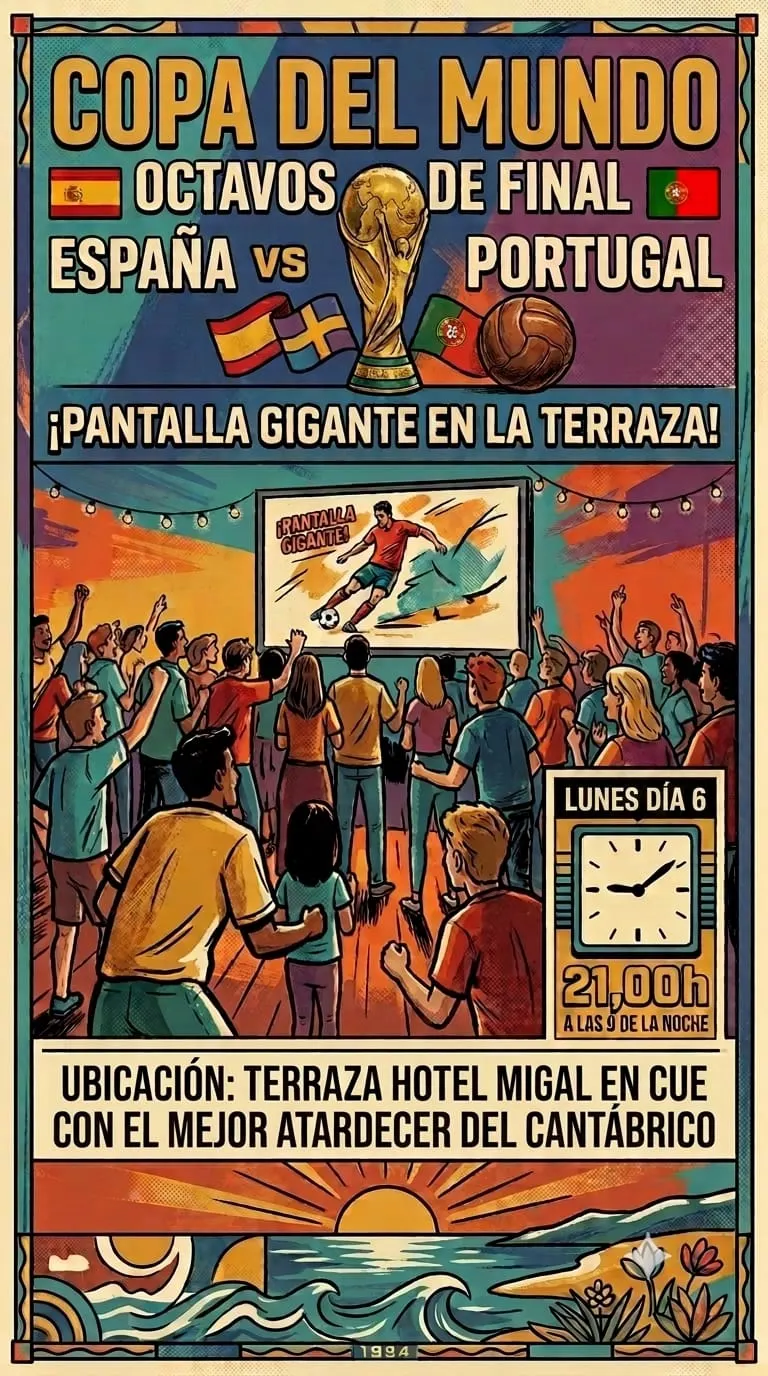 España vs Portugal en pantalla gigante en Terraza Hotel Migal