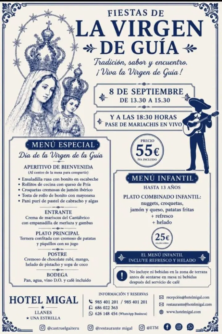 Fiestas de la Virgen de Guía en Hotel Migal: menú especial y mariachis el 8 de septiembre