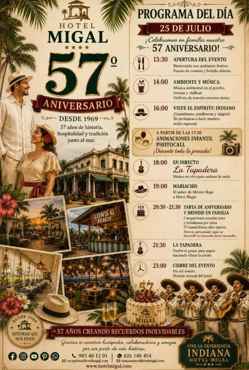 Programa del 57 aniversario de Hotel Migal el 25 de julio
