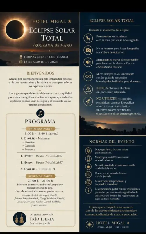 Programa y normas del Eclipse Solar Total en Hotel Migal el 12 de agosto de 2026