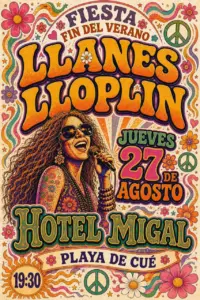 Cartel Fiesta Fin del Verano con Llanes Lloplin en Hotel Migal el 27 de agosto