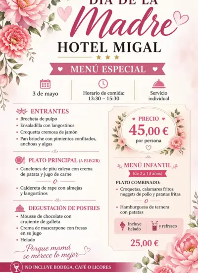 Menú especial Día de la Madre Hotel Migal 3 de mayo